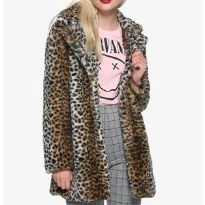 Hot Topic Leopard Print Faux Fur Jacket